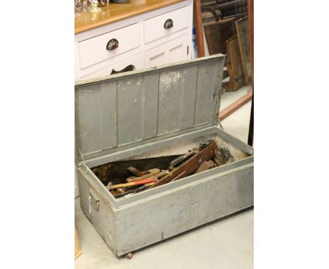 Early 20th century Metal Tool Box on Castors containing a Quantity of Vintage Tools
