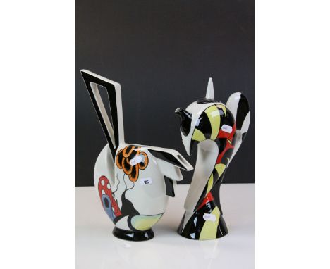Lorna Bailey ceramic Teapot, Art Deco style, approx 29cm tall plus another piece by her marked "Wulstan Drive" to base and ap