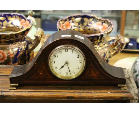 Small Wellington mantle clock with inlaid decoration 