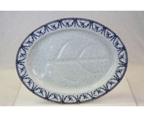 Large oval blue &amp; white ceramic Meat plate, marked "Royal Worcester Vitreous" to base, measures approx 54 x 42.5cm