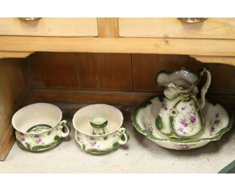 Vintage six piece ceramic Jug &amp; bowl wash set with Floral decoration