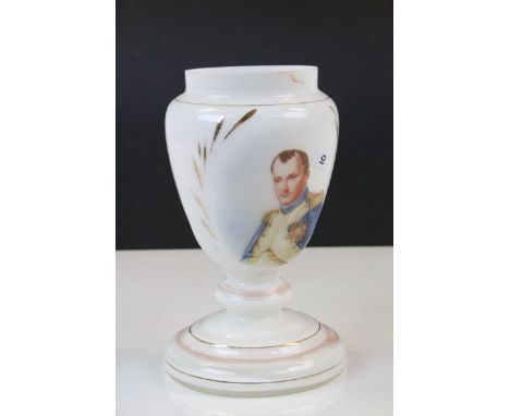 19th century Opaque Glass Jar / Lamp Base decorated with an image of Napoleon, 24cms high