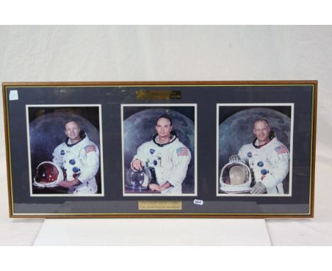 Apollo XI astronauts first men on the moon framed photos titled "One Small Step for Man, One Giant Leap for Mankind" three ph