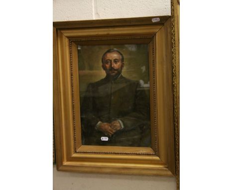 Oil on panel portrait of a bearded gentleman in tunic jacket 