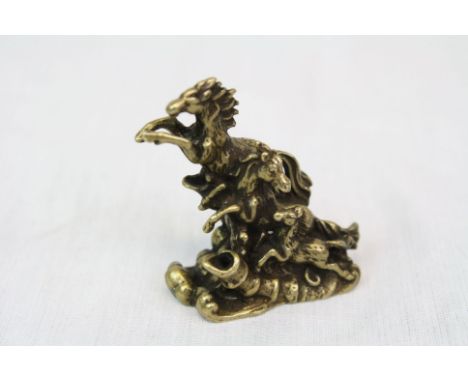 Miniature bronze three hara horse statue netsuke