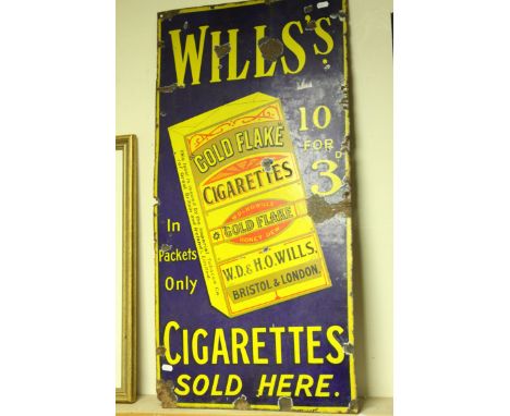 Wills's Gold Flake Cigarettes Enamel Advertising sign, measures approx 91.5 x 45.5cm
