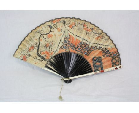 Hand painted Fan with Bone end scales, approx 28cm long in the closed position