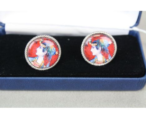 Pair of silver and enamel renaissance style cufflinks boxed 