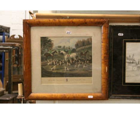 Early 19th century coloured engraving R Ackermann Mr Delme Radcliffe and his harriers 1833 in maple frame 