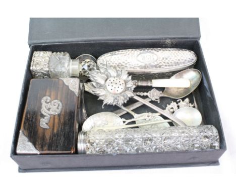 Collection of vintage Hallmarked Silver &amp; white metal items to include Silver lidded vanity jars, Dutch Silver Caddy spoo
