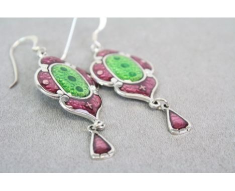 Pair of silver and enamel Norwegian style earrings 
