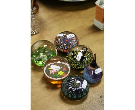 Collection of six Glass Paperweights to include Caithness &amp; Strathearn examples