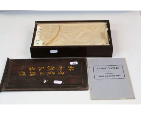 Vintage Chinese hardwood cased "Four Winds" game in bamboo and bone with instructions 