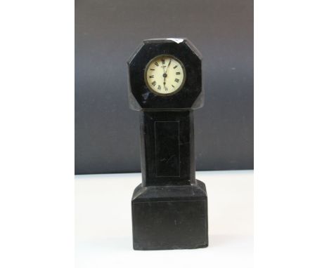 Late 19th / Early 20th century Ebony Cased Mantle Clock in the form of a Longcase Clock, 31cms high