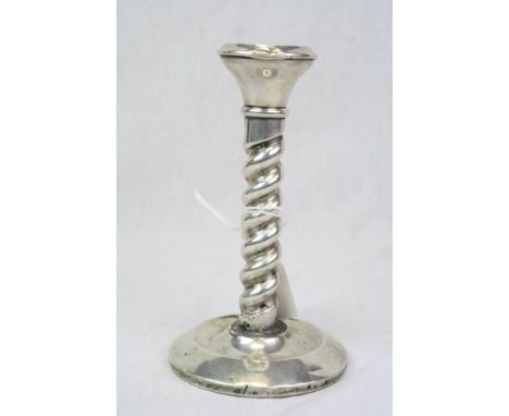 Silver candlestick with twisted stem, rubbed marks 