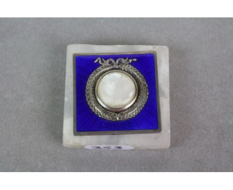 Early 20th Century Silver, Enamel &amp; Mother of Pearl Bell push in white Onyx mount, measures approx 5.5 x 5.5cm