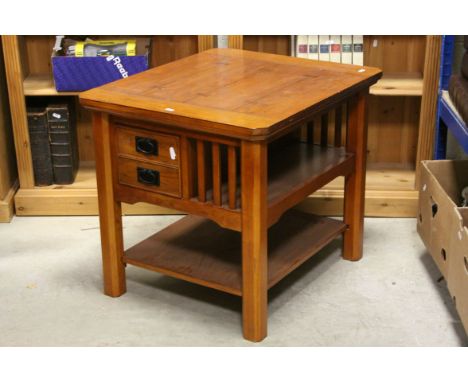 Modern Oak Square Lamp Table with Two Shelves Below, 71cms wide x 61cms high