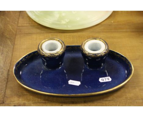 Early 20th century blue ground ceramic stand dish retailed by Goode &amp; Co London 