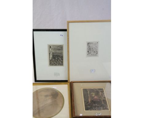Group of framed pictures to include an Eric Gill wood engraving Ascension edition of 480, Jean Emile Laboureur 1877-1943 Le C