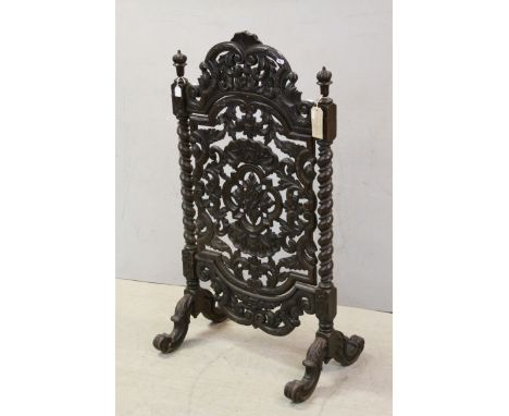 Victorian Heavily Carved Oak Baronial Style Firescreen, 116cms high x 64cms wide