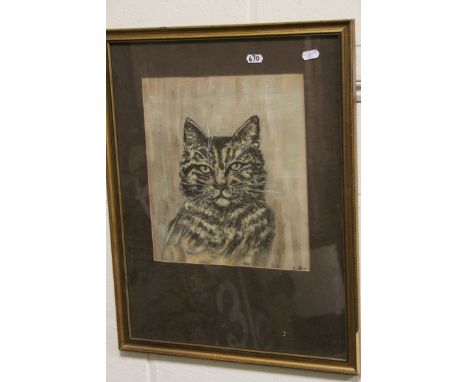Indistinctly monogrammed mid 20th century portrait of a cat 