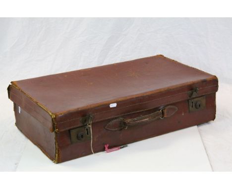 Vintage leather suitcase with key 