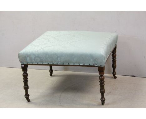 Large 19th Century mahogany square stool on turned ring legs 