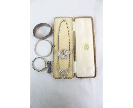 Two Hallmarked Silver bangles, a ladies 9ct gold "Uno" wristwatch on expanding strap and a silver brooch with Marcasite &amp;