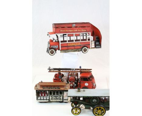Tinplate vehicles to include an open top Bus, Traction Engine, Fire Engine &amp; Tram