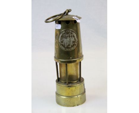 Brass Miner's Lamp, marked "Protector Lamp &amp; Lighting Type A.1", stands approx 26cm not counting the hanging loop