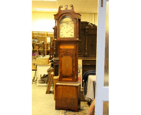 19th century Mahogany Longcase Clock, the painted face with scenes of Matlock and marked C Bowton, Helmsley, 220cms high