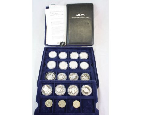 Boxed collection of mainly encapsulated Silver proof coins, 28 in total plus three £2 Pound coins, £5 Pound coin and 5 shilli