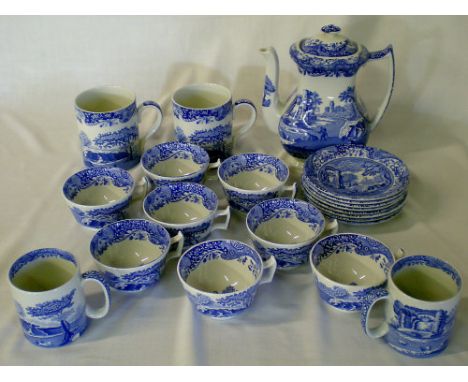 Spode Italian coffee pot, 2 mugs (one chipped), 2 tankards, 8 cups & saucers
