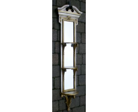 Tall ornate Georgian style gilt mirrored shelf unit with pediment