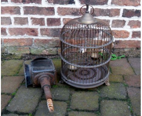 Metal carriage lamp and brass bird cage