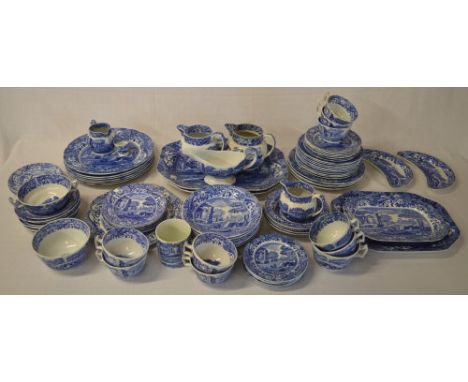 Large quantity of Spode & Spode Italian blue and white ceramics, including plates, bowls, saucers, meat dishes, jugs, cups et