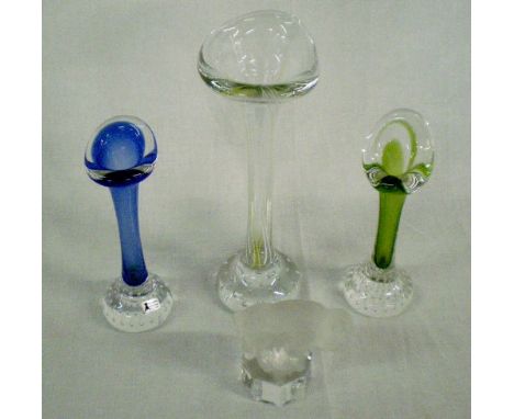 3 Swedish glass specimen vases & a Goebel buffalo paperweight