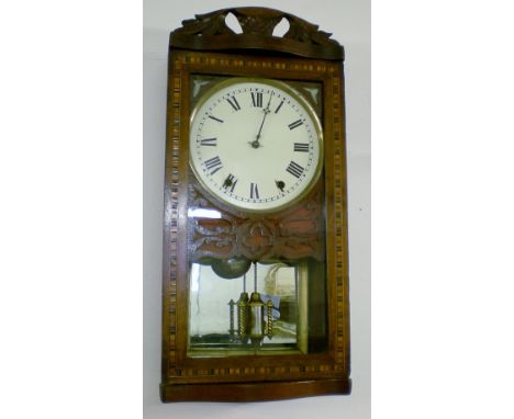 American wall clock with parquetry inlay (missing hour hand)