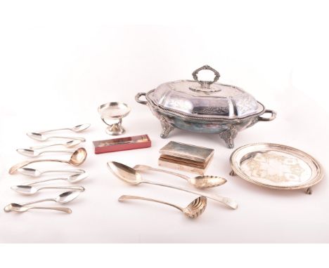 A group of silver objects, including a Scottish silver tazza with planishing, hallmarked for Edinburgh 1905 by Hamilton & Inc