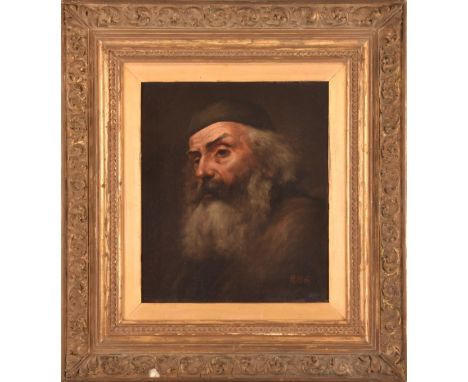 Attributed to Hubert Von Herkomer (German, 1849-1914) a portrait of a Rabbi, or Jewish scholar, oil on canvas laid on panel, 
