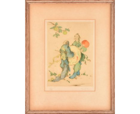 Elyse Ashe Lord (British, 1900-1971) 'Green Apples', dry point etching, signed in pencil lower right and numbered 16/100, 32 