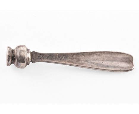 A silver single propeller blade shape letter seal, engraved DBW for Diana Barnato Walker, hallmarked for London 1958 by&nbsp;