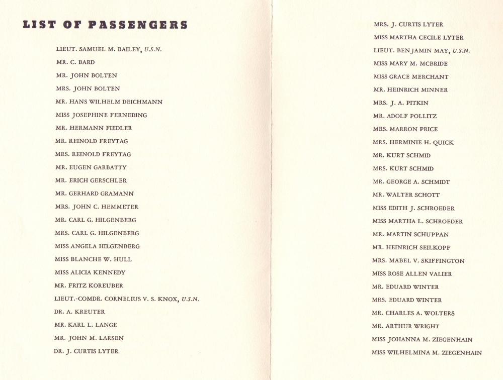 ZEPPELIN Hindenburg Passenger list for the 4th North America return