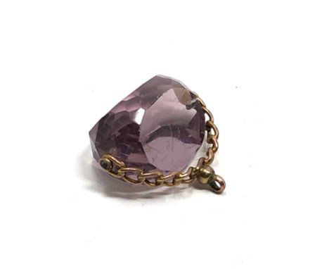 9ct gold vintage purple glass swivel fob (11.8g) 