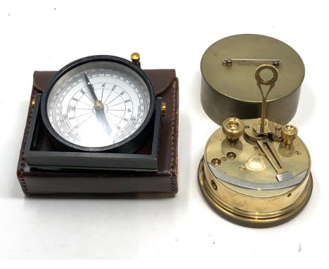 Vintage brass sextant &amp; clinometer , brass cased sextant by stanley london and clinometer compass in leather case by j.h.