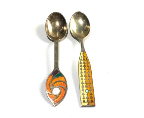 2 Danish silver and enamel A michelsen year spoons  july 1960 &amp; 1971 weight 100g 