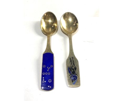 2 Danish silver and enamel A michelsen year spoons  july 1964 &amp; 1966 weight 100g 