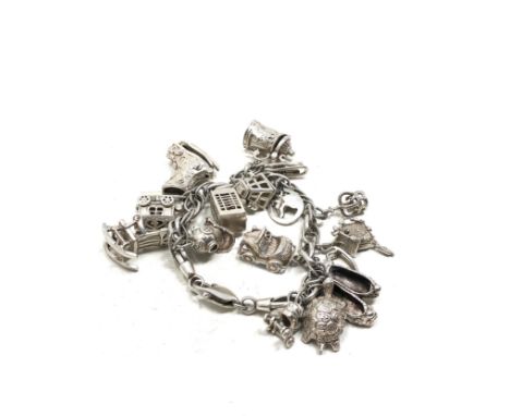 Vintage silver charm bracelet weight 67g 