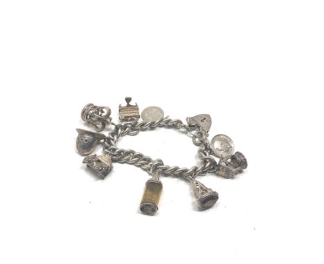 Vintage silver charm bracelet weight 65g 