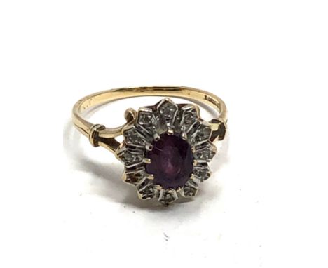 9ct Gold vintage diamond &amp; amethyst ring (3.7g)&nbsp;One stone missing&nbsp;